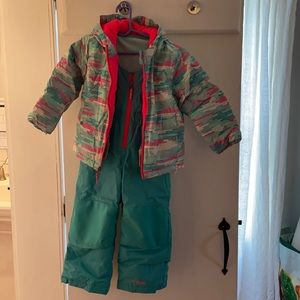 Matching winter jacket and bib snow pants